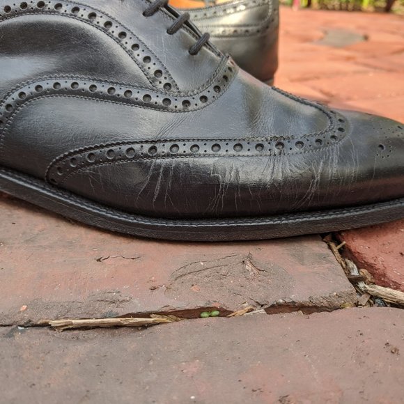 VTG Alan McAfee Mens Wingtip Shoes 11 C Black Leather Brogue England - Picture 3 of 16